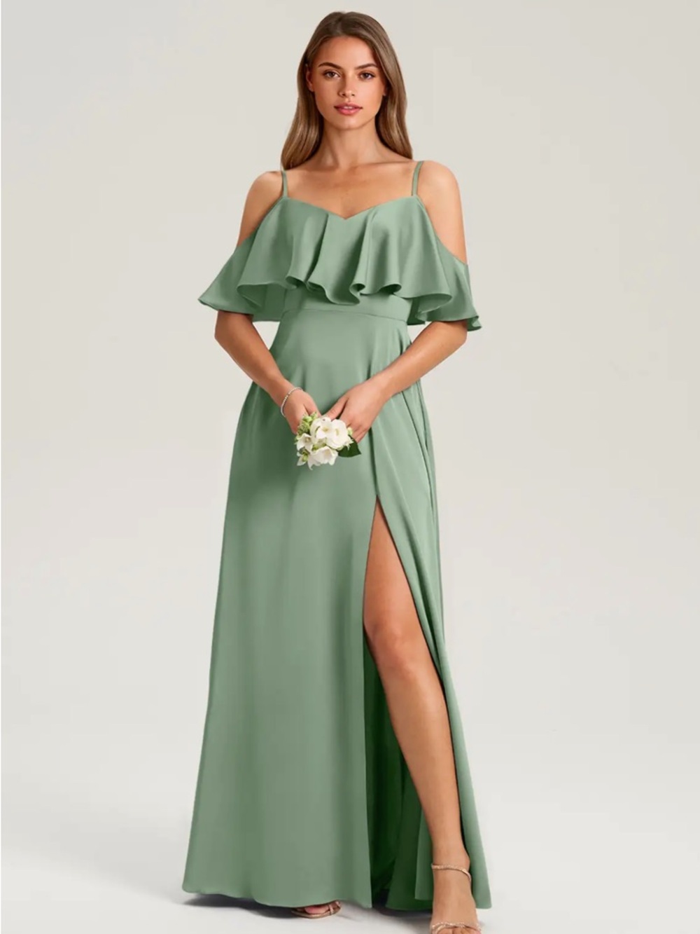 Azazie Matcha Green Jean Bridesmaid Dress